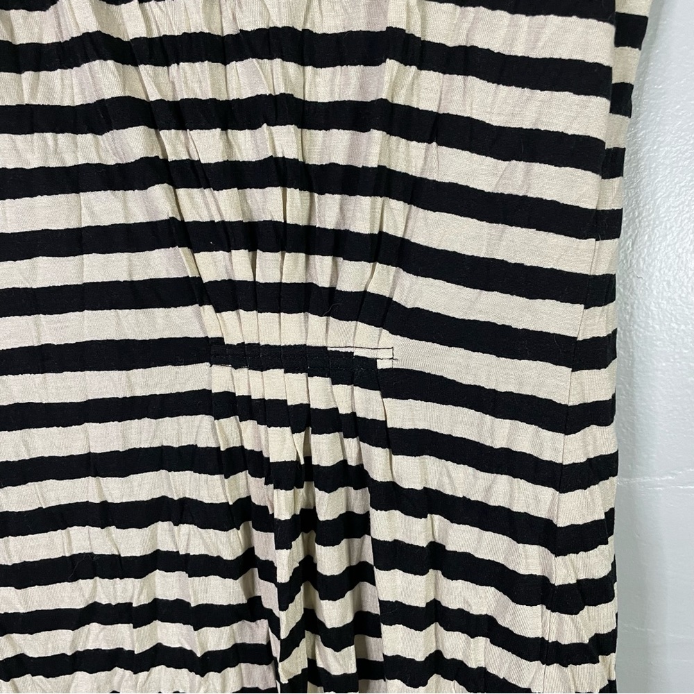 LOFT Black Cream Striped Sleeveless Dress Cinch Waist Wedding Guest Size Small - Picture 4 of 6